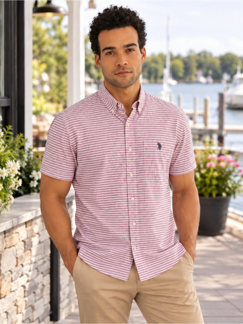 U.S. Polo Assn. Pink and White Striped Short-Sleeve Button-Down Shirt